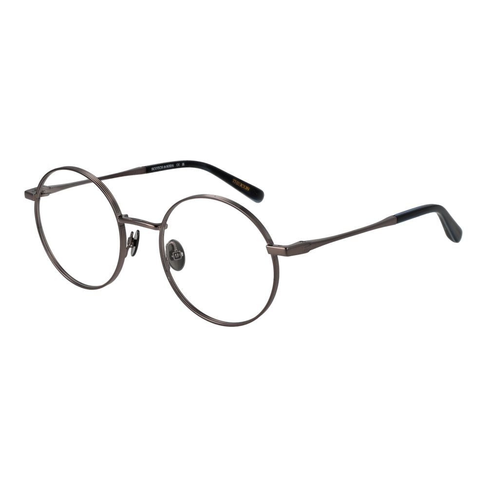 Scotch & Soda Gray Men Glasses Frame in gunmetal, full-rim round style, metal material, with demo lenses, size 50-20-140.