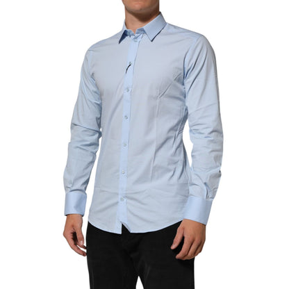 Dolce & Gabbana Light Blue Cotton GOLD Formal Men Dress Shirt