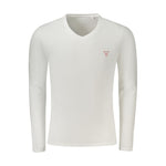 Guess Jeans White Cotton T-Shirt long sleeve, super slim fit, V-neck with logo applique, made from organic cotton.