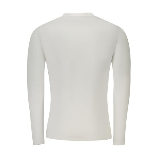 Back view of Guess Jeans White Cotton T-Shirt, long sleeve, v-neck, super slim fit, with logo applique.