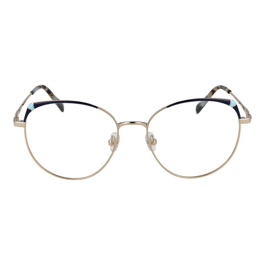 Emilio Pucci Gold Women Glasses Frame in metal full-rim round style with demo lenses, frame color gold, size 55-17-140.