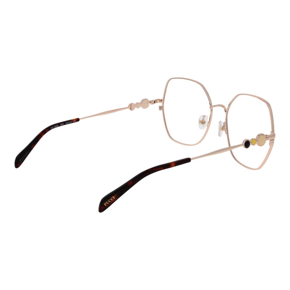 Emilio Pucci Black Women Glasses Frame, square metal full-rim with demo lenses, size 55-18-140, includes branded case.