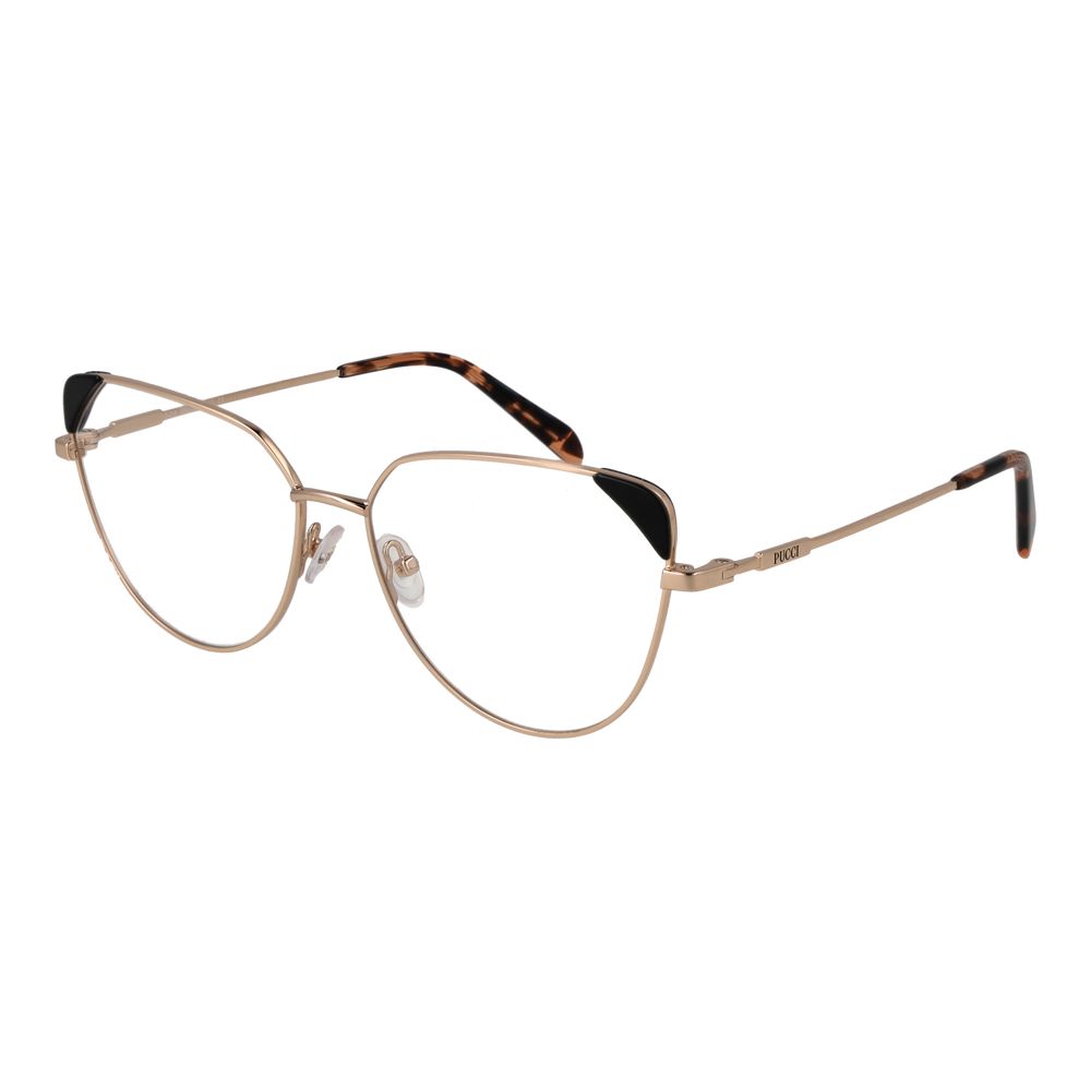 Emilio Pucci Gold Women Glasses Frame in cat eye style, full-rim metal frame, demo lenses, includes branded case