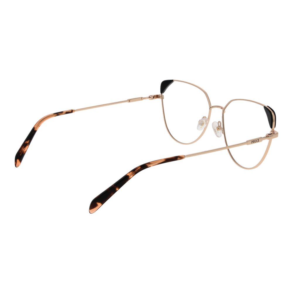 Emilio Pucci Gold Women Glasses Frame, metal cat eye style, full-rim gold frame with demo lenses, includes branded case.
