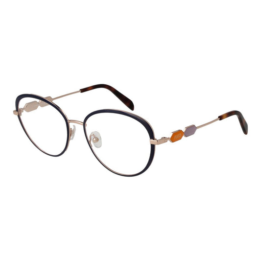 Emilio Pucci Blue Women Glasses Frame in metal full-rim style with demo lenses, size 54-17-140, including branded case.