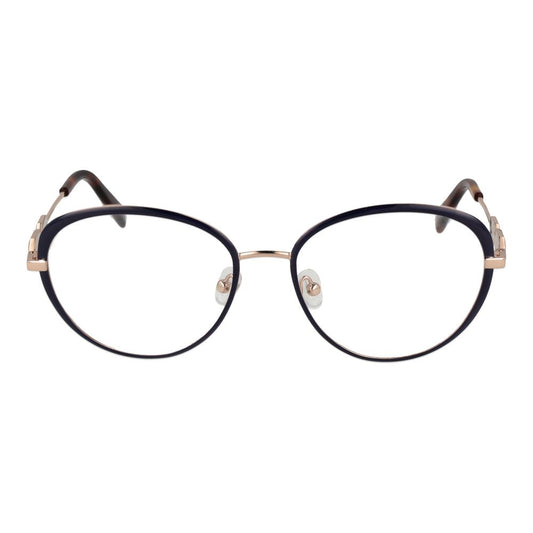 Emilio Pucci Blue Women Glasses Frame with round metal full-rim design, size 54-17-140, includes branded case, no spring hinge.