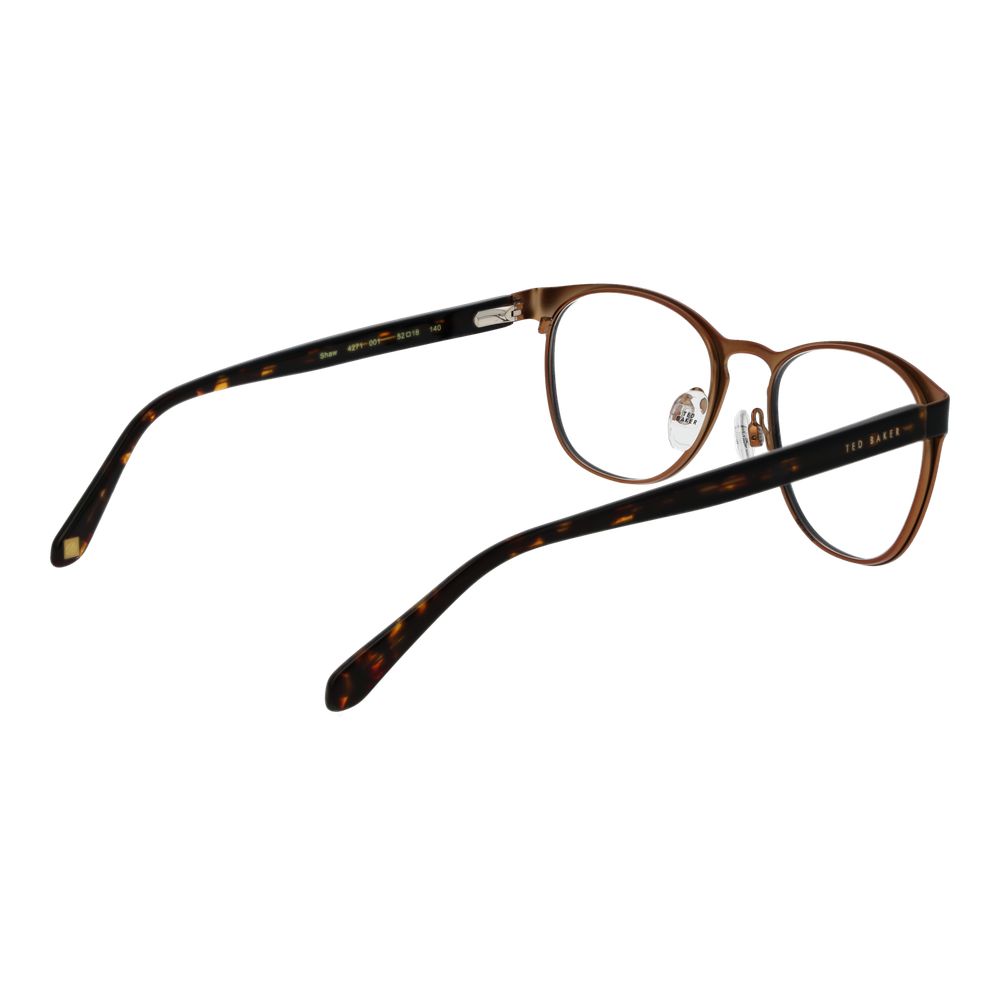 Alt Tag: Ted Baker Black Men Glasses Frame, metal full-rim style with demo lenses, size 52-18-140, includes branded case.