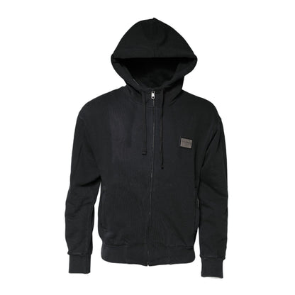 Dolce & Gabbana Black Logo FullZip Hooded Sweatshirt Sweater