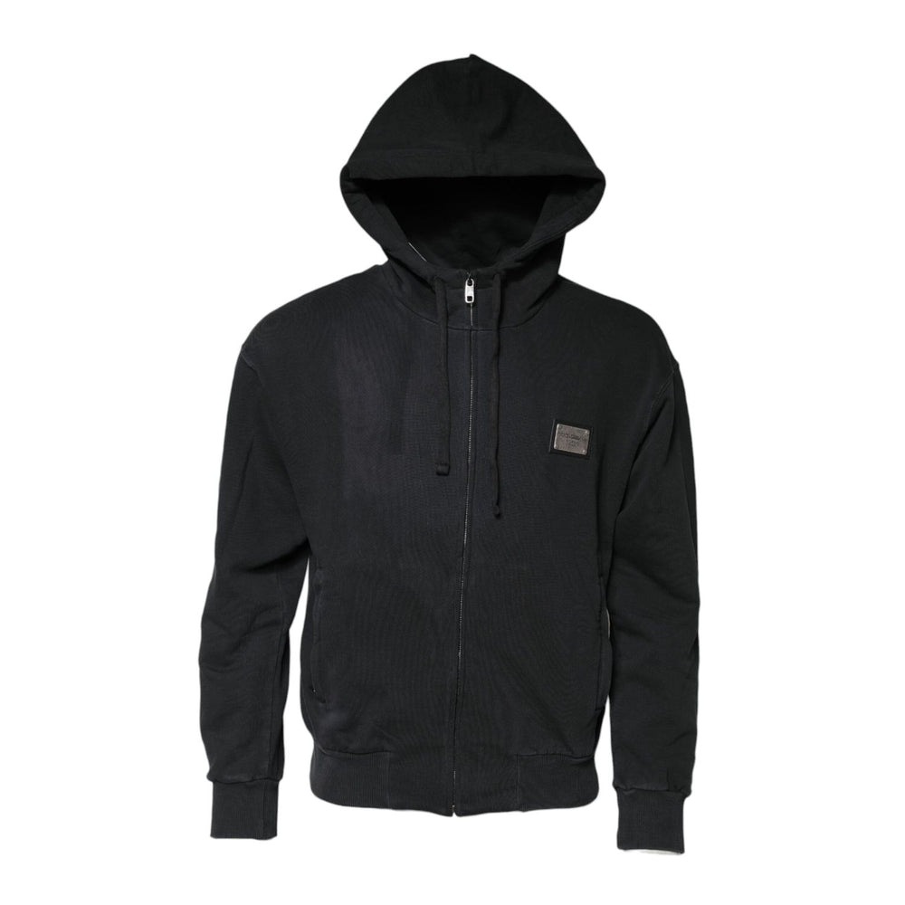Dolce & Gabbana Black Logo FullZip Hooded Sweatshirt Sweater, crafted from 100% cotton, featuring iconic logo and hooded design.