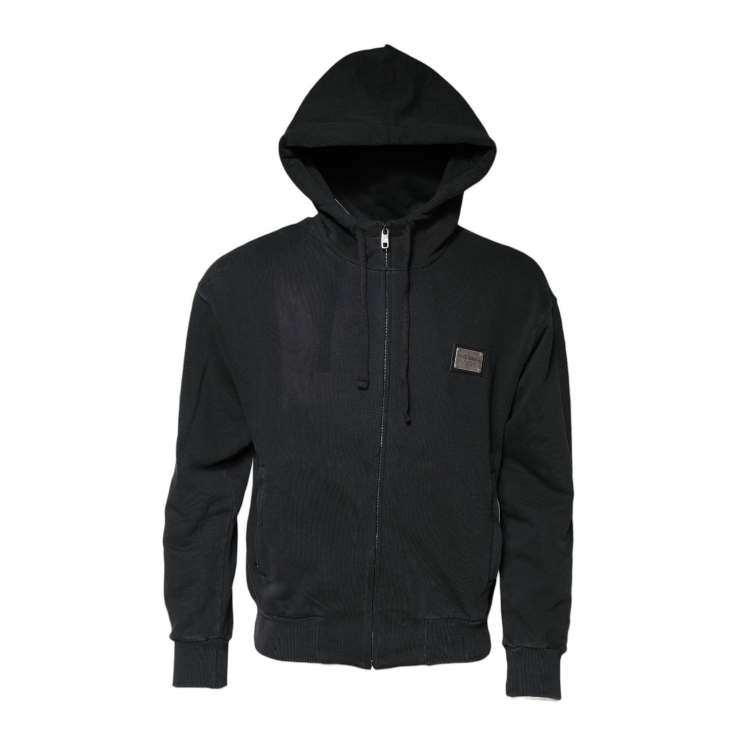 Dolce & Gabbana Black Logo FullZip Hooded Sweatshirt Sweater, crafted from 100% cotton, featuring iconic logo and hooded design.