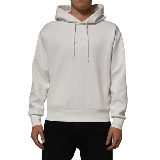 Dolce & Gabbana White Logo Hooded Men Sweatshirt  Sweater
