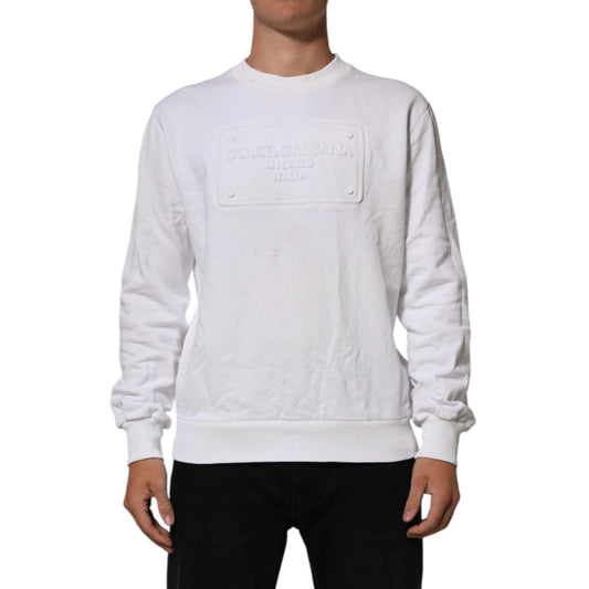 Dolce & Gabbana White Embossed Logo Men Sweatshirt Sweater