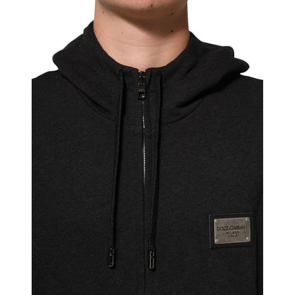 Dolce & Gabbana Black Logo FullZip Hooded Sweatshirt Sweater