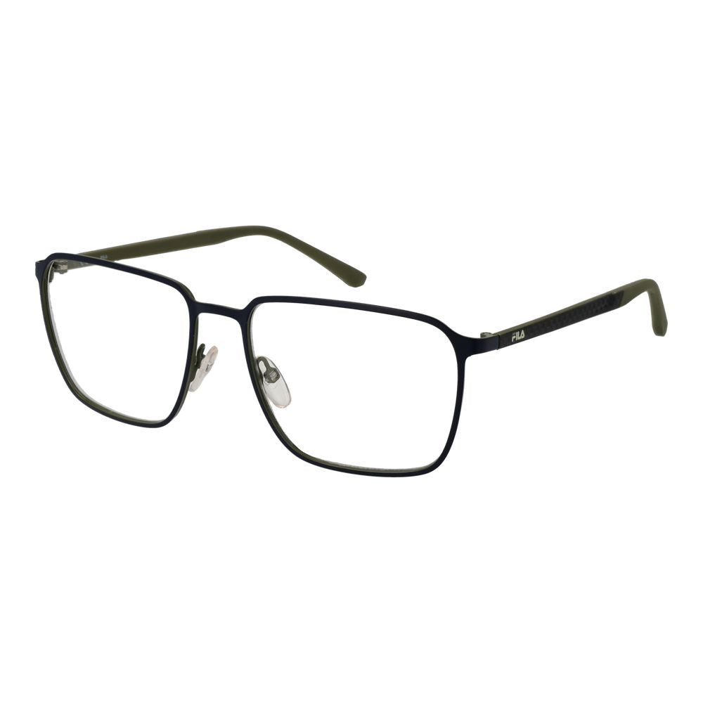 Fila Blue Men Glasses Frame with full-rim square design, rubber material, and demo lenses in blue color.