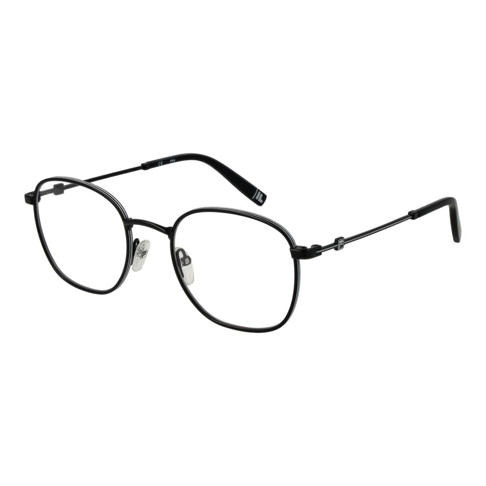 Fila Black Unisex Glasses Frame in stainless steel with full-rim and demo lenses, size 51-21-140.