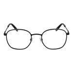 Fila Black Unisex Glasses Frame, stainless steel full-rim round style, demo lenses, size 51-21-140, black color.