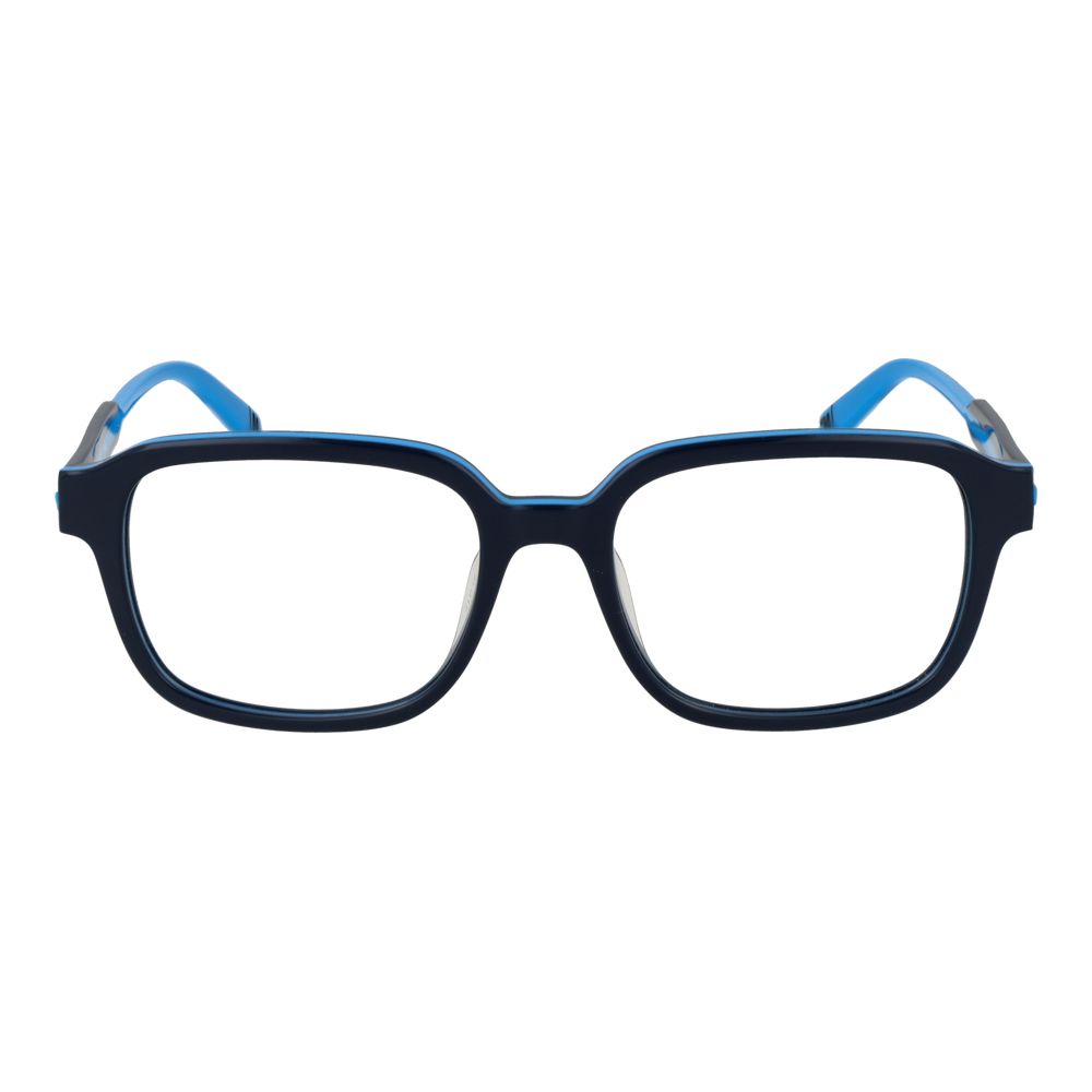 Fila Blue Men Glasses Frame in full-rim cellulose acetate with square style and demo lenses, size 51-17-140, main color blue.