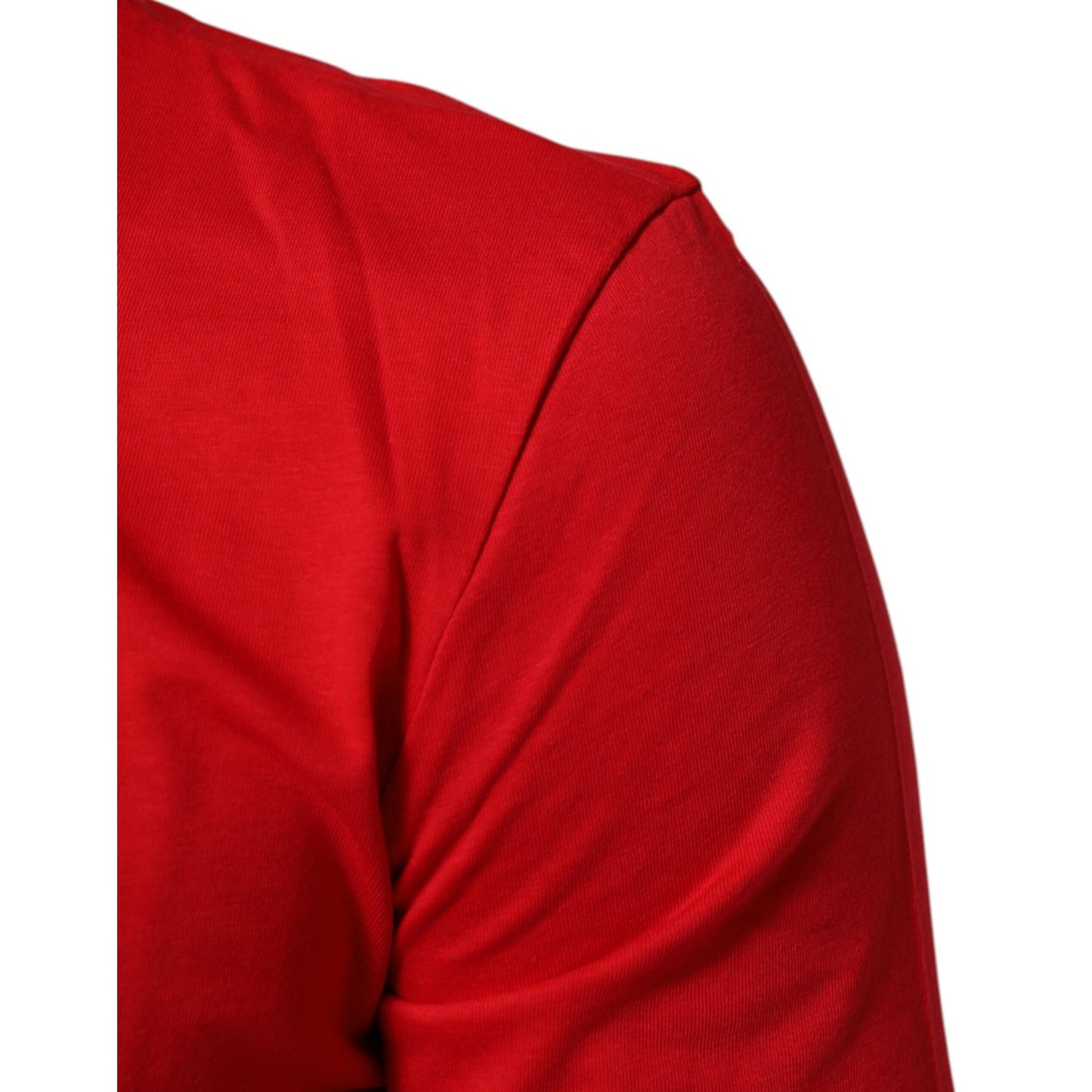 Close-up of Dolce & Gabbana Red Goodluck 2023 Cotton Crew Neck T-shirt, highlighting the premium cotton fabric and vibrant color.