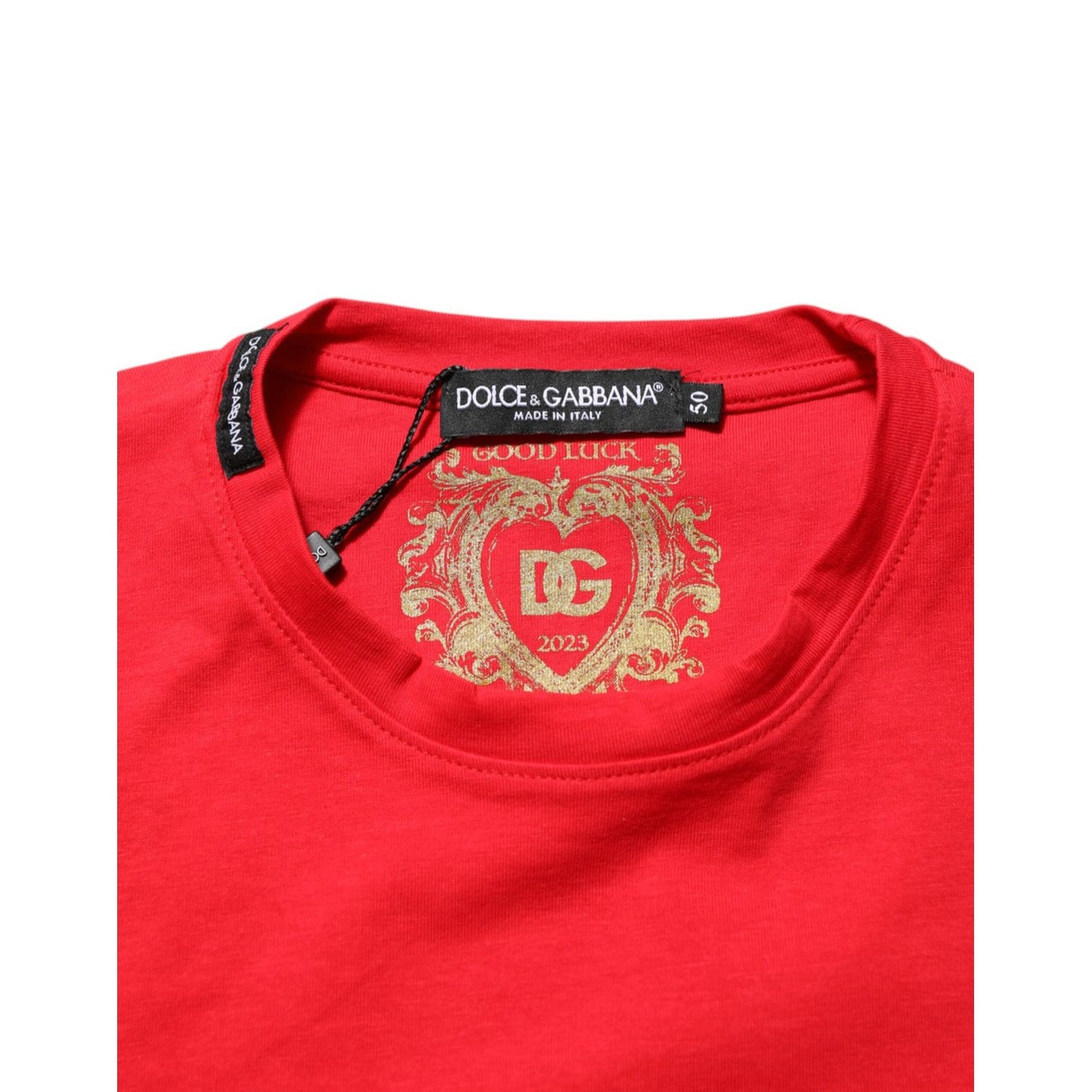 Dolce & Gabbana Red Goodluck 2023 Cotton Crew Neck T-shirt