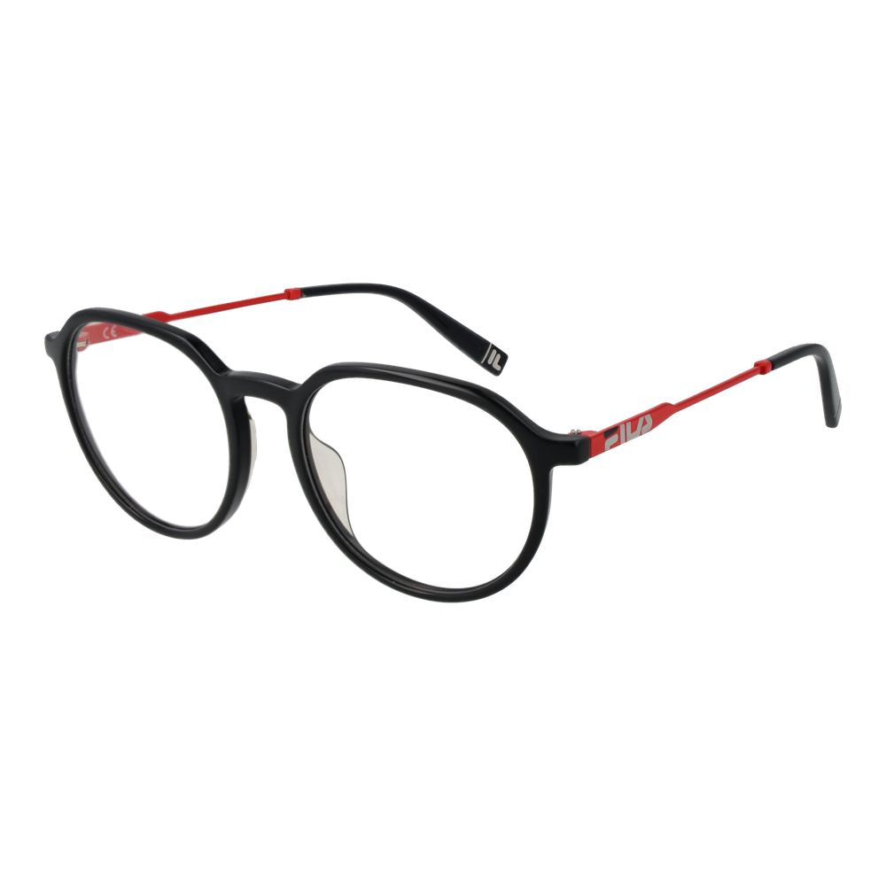 Fila Gray Unisex Glasses Frame, full-rim stainless steel panto style, demo lenses, size 51-18-140, branded case included.