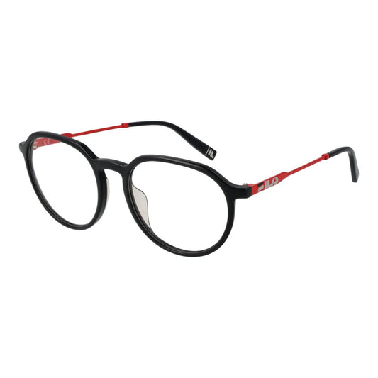 Fila Gray Unisex Glasses Frame, full-rim stainless steel panto style, demo lenses, size 51-18-140, branded case included.