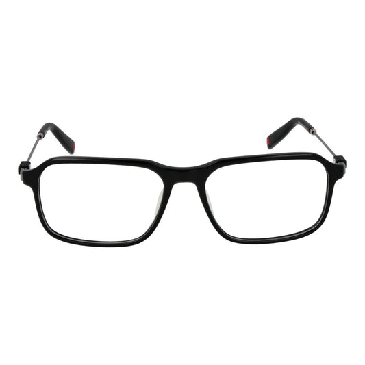 Fila Black Men Glasses Frame in full-rim black metal with demo lenses, rectangular style, featuring a frame width of 140mm.