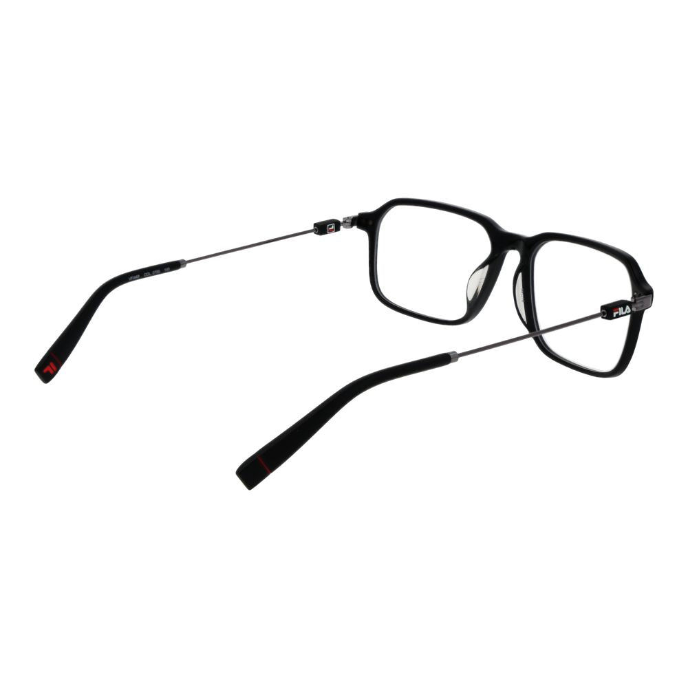 Fila Black Men Glasses Frame, metal full-rim rectangle style with demo lenses, case included, dimensions 55-16-140, temples 145mm.