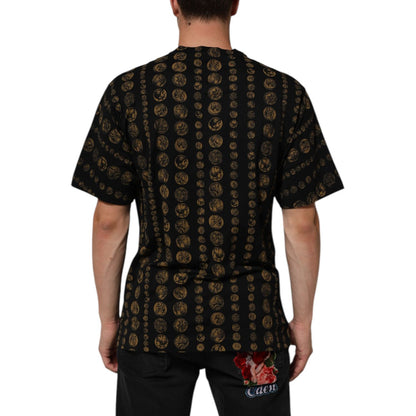 Dolce & Gabbana Black Cotton Coin Print Crew Neck T-shirt