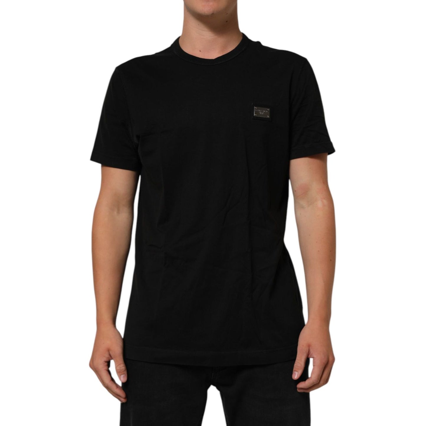 Dolce & Gabbana Black Logo Plaque Cotton Crew Neck T-shirt