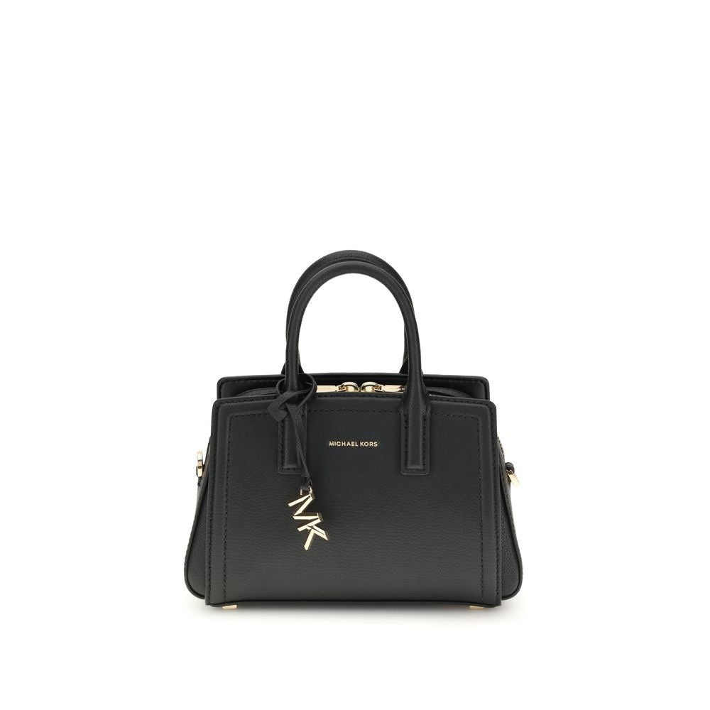Michael Kors Laila Shoulder Bag with gold-tone details and top handle, featuring two-way zip closure and adjustable strap.