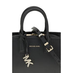 Close-up of the Michael Kors Laila Shoulder Bag showcasing black leather and gold-tone details.