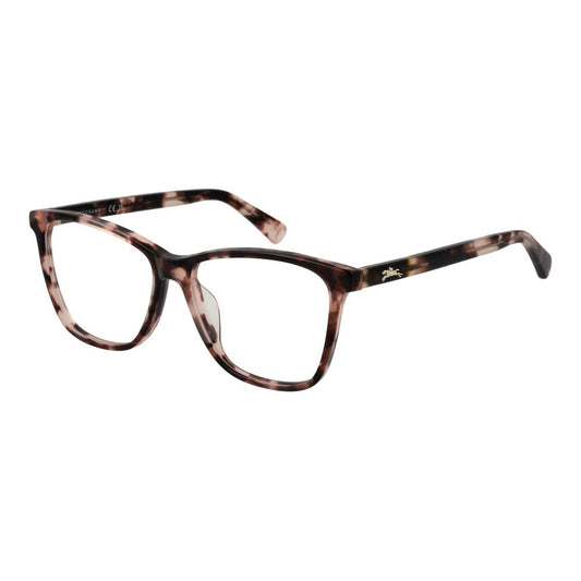 Longchamp Pink Women Glasses Frame with rose acetate full-rim, square style, and demo lenses. Frame size 52-14-140.