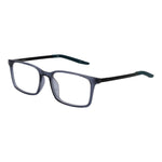 Nike Blue Unisex Glasses Frame in grey plastic, full-rim style, rectangle shape with demo lenses, spring hinge, temples length 145mm.