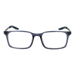 Nike Blue Unisex Glasses Frame, full-rim rectangular style, plastic material, grey frame, 52-17-145, demo lenses, spring hinge included.