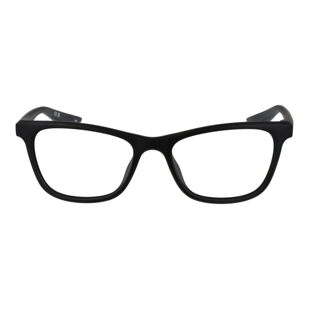 Nike Black Women Glasses Frame, stainless steel full-rim cat eye style with plastic demo lenses, size 52, for women.