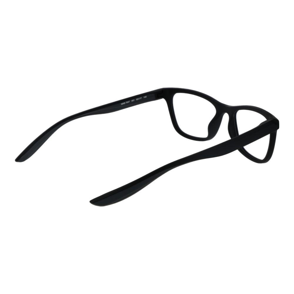 Nike Black Women Glasses Frame in stainless steel, full-rim style, cat eye design with plastic demo lenses, size 52-17-140.
