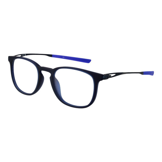 Nike Blue Unisex Glasses Frame in full-rim titanium with demo lenses, size 49-20-145, round style, 145mm temples, blue color focus.