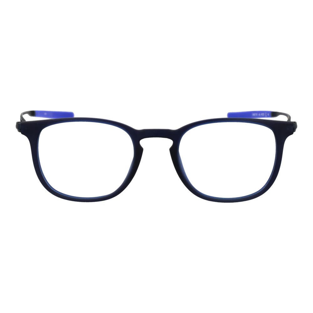 Nike Blue Unisex Glasses Frame in titanium full-rim round style with demo lenses, size 49-20-145, blue color, unisex design.