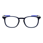Nike Blue Unisex Glasses Frame in titanium full-rim round style with demo lenses, size 49-20-145, blue color, unisex design.