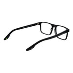 Nike Black Men Glasses Frame, full-rim square acetate glasses with demo lenses, size 54-18-145, black color, side view.