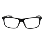 Nike Black Men Glasses Frame, full-rim stainless steel rectangle design, demo plastic lenses, 56-15-145 size, black color.