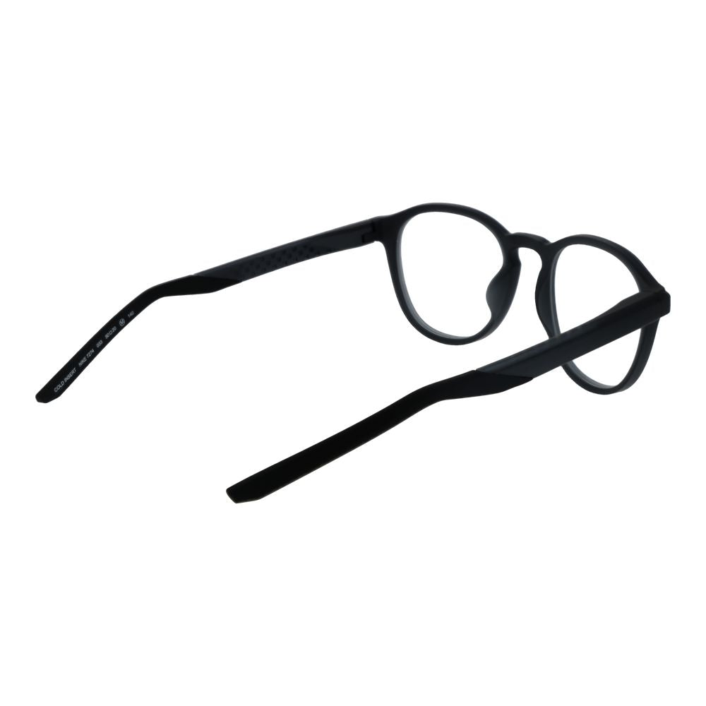 Nike Black Men Glasses Frame in round full-rim style, stainless steel material, demo lenses, size 50-20-140 with branded case included.