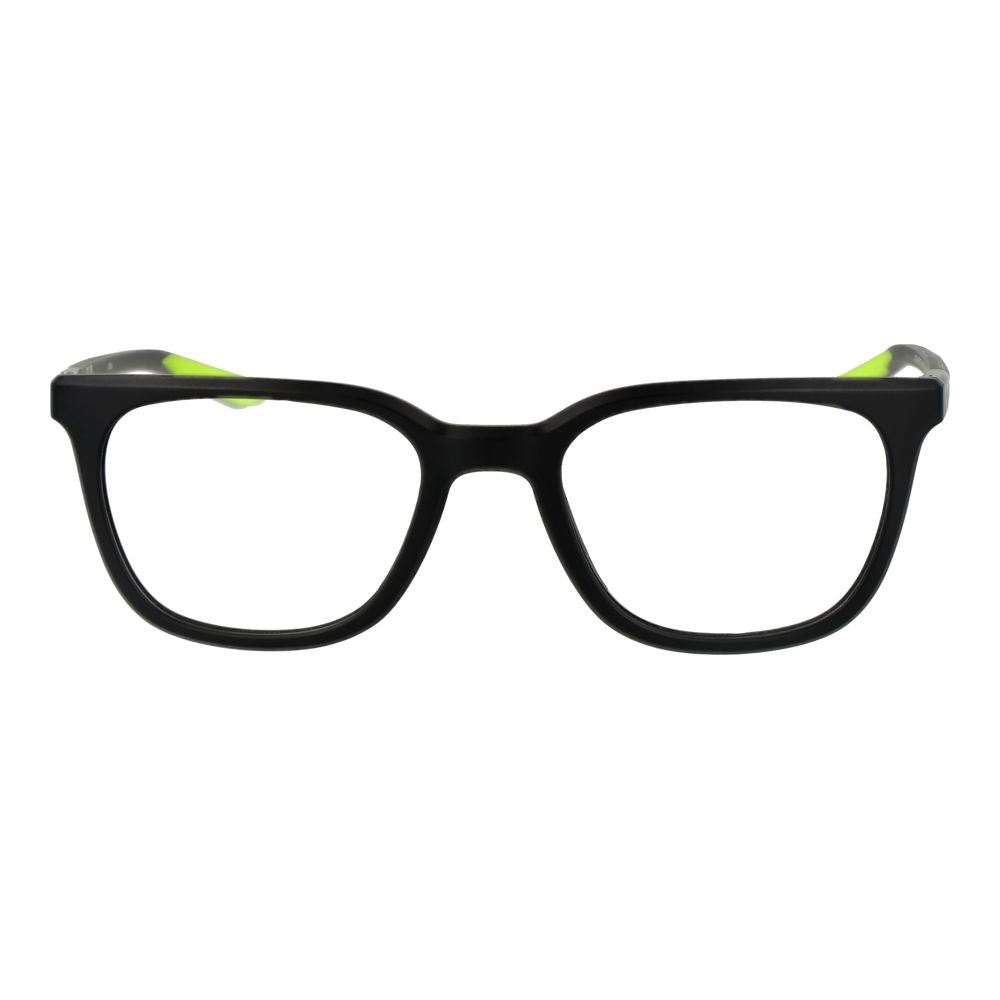 Nike Black Men Glasses Frame, metal full-rim square design with plastic demo lenses, size 52-20-140, black color.