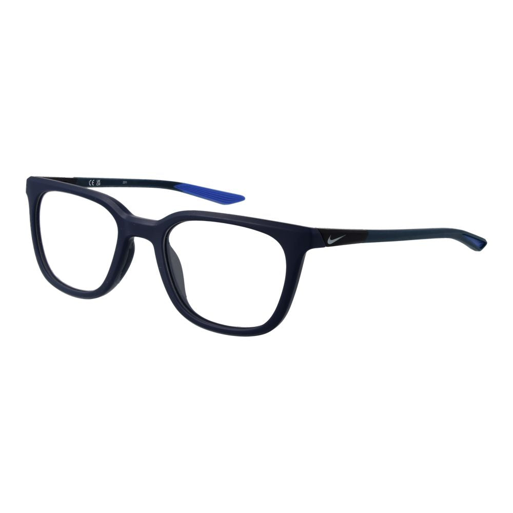 Nike Blue Men Glasses Frame, full-rim metal square frame, size 52-20-140, with demo plastic lenses, blue color, no spring hinge.