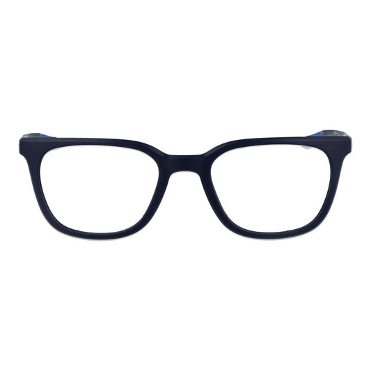 Nike Blue Men Glasses Frame, full-rim metal design with demo plastic lenses, square style for men, includes branded case.