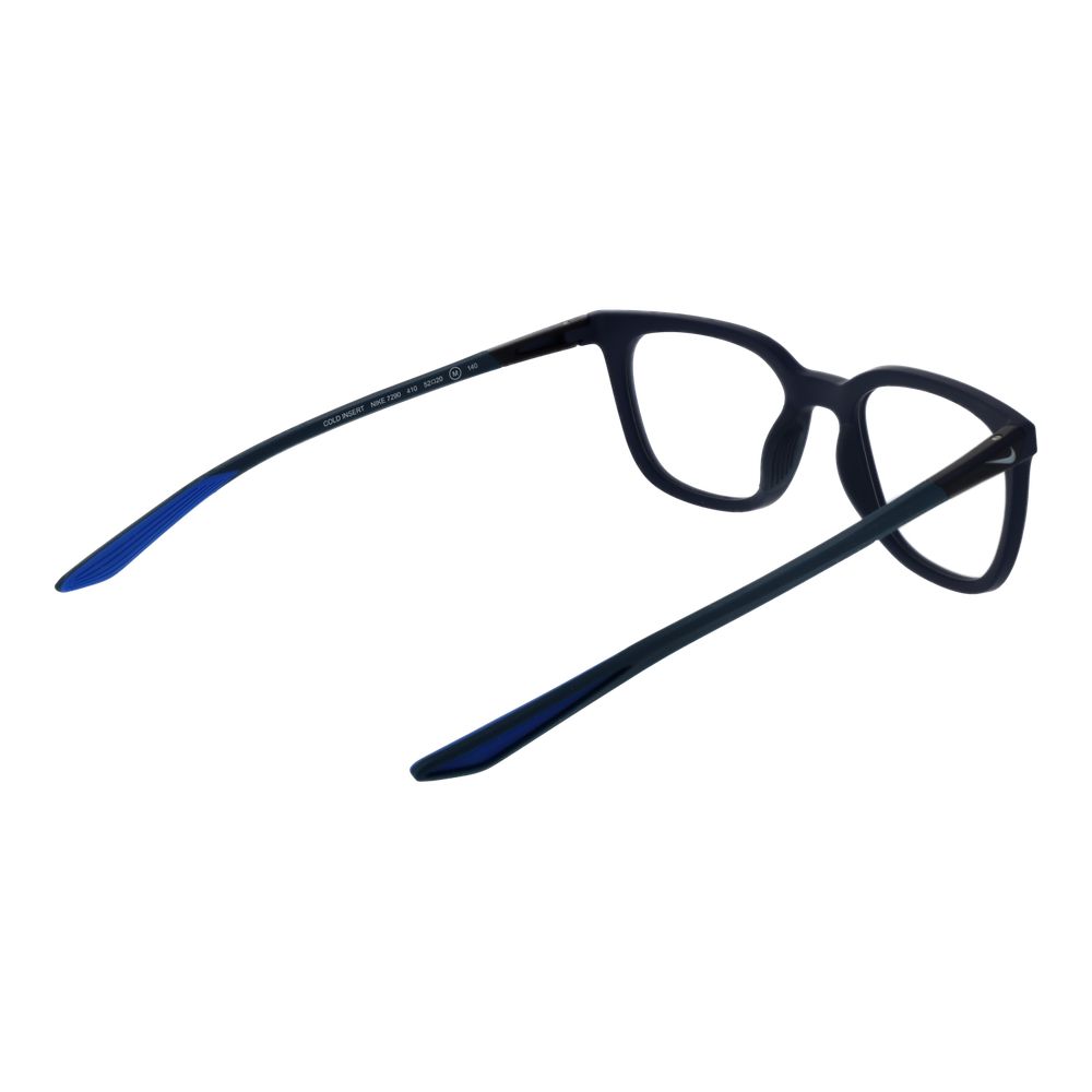Nike Blue Men Glasses Frame with full-rim square design, metal frame, demo lenses, and temples in blue, size 52-20-140.