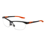 Nike Gray Men Glasses Frame featuring half-rim stainless steel frame with plastic demo lenses, 58-15-145 size, in grey color.