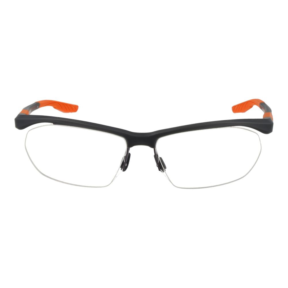 Nike Gray Men Glasses Frame, stainless steel half-rim design with demo lenses, rectangle style, temples length 145, size 58-15-145.