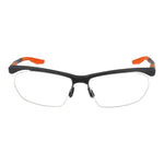 Nike Gray Men Glasses Frame, stainless steel half-rim design with demo lenses, rectangle style, temples length 145, size 58-15-145.