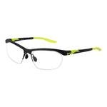 Nike Gray Men Glasses Frame, half-rim stainless steel with demo plastic lenses, rectangle style, 58-15-145, branded case included.